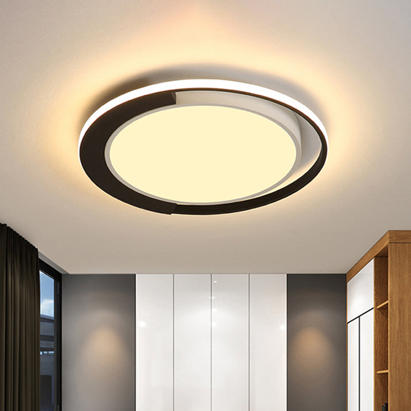 Modern Led Black And White Round Flush Ceiling Lamp With Recessed Diffuser 16’/19.5’ Wide In
