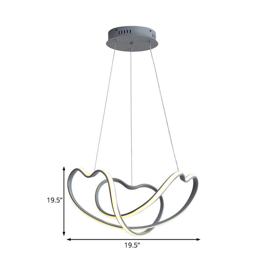 Modernist Led Hanging Light Kit - 16’/19.5’ Wide Grey Twisted Chandelier Lamp With Acrylic Leds
