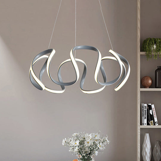Modern Grey Dining Room Chandelier: 3/5/6 Lights With Wave Acrylic Shade Ceiling Pendant Light In
