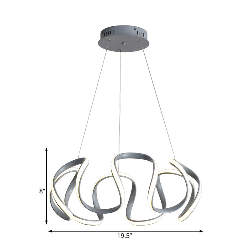 Modern Grey Chandelier With Wave Acrylic Shade - 3/5/6 Lights Dining Room Pendant Light (White/Warm
