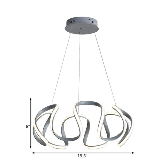 Modern Grey Chandelier With Wave Acrylic Shade - 3/5/6 Lights Dining Room Pendant Light (White/Warm