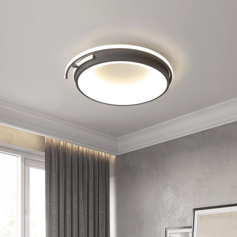 Contemporary Led Flush Mount Light For Living Room - Round Acrylic Shade Black/Grey Finish