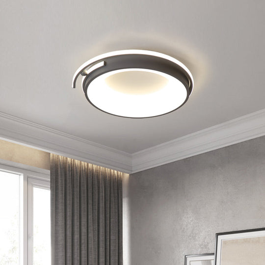 Contemporary Led Flush Mount Light For Living Room - Round Acrylic Shade Black/Grey Finish