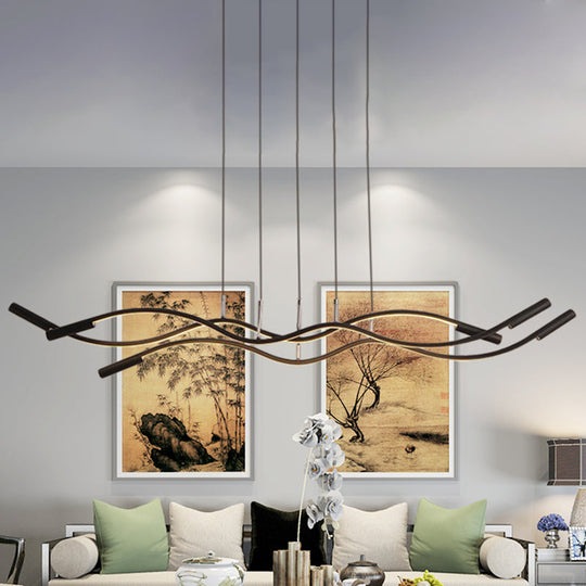 Modern White/Black Linear Chandelier With 3 Lights Acrylic Led Ceiling Lamp In White/Warm Light