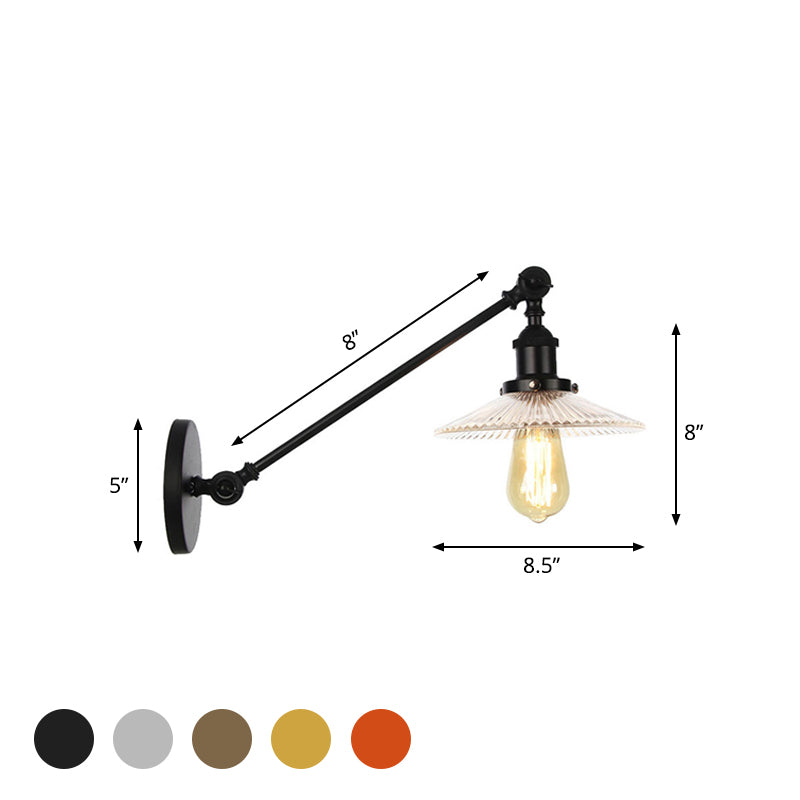 Vintage Clear Glass Ribbed Wall Lamp Saucer - Bronze/Brass/Copper Finish 1 Light Fixture 8/12 L Arm