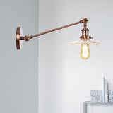 Vintage Clear Glass Ribbed Wall Lamp Saucer - Bronze/Brass/Copper Finish 1 Light Fixture 8/12 L Arm