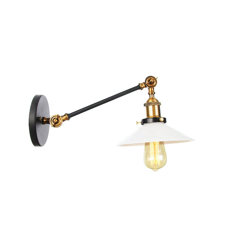 Industrial Conical Sconce Light With Opal Glass - Black/Bronze/Brass Finish Arm Mount 8/12 L