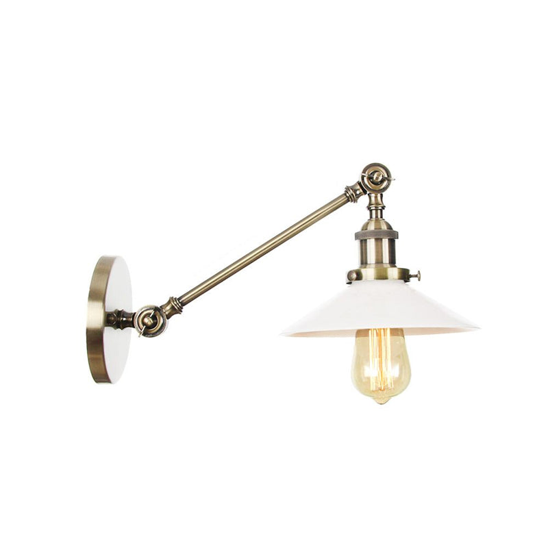 Industrial Conical Sconce Light With Opal Glass - Black/Bronze/Brass Finish Arm Mount 8/12 L