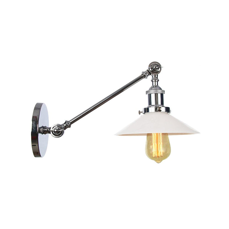 Industrial Conical Sconce Light With Opal Glass - Black/Bronze/Brass Finish Arm Mount 8/12 L