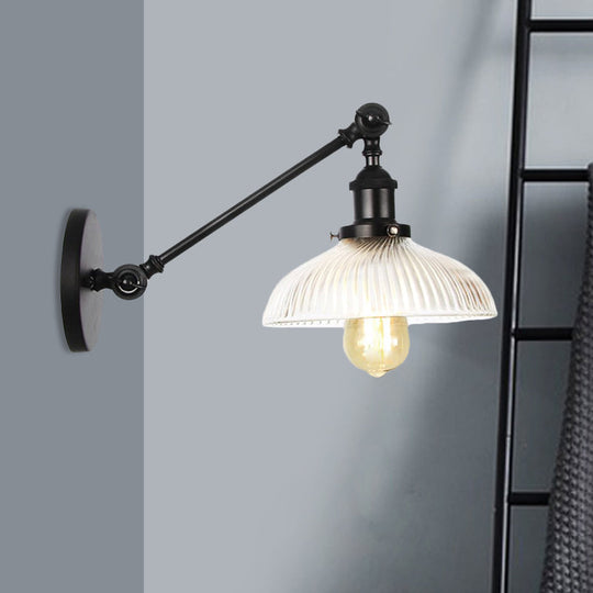 Vintage Clear Ribbed Glass Wall Sconce Black/Bronze/Brass 1-Light 8/12 L Arm