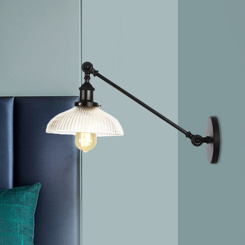 Vintage Clear Ribbed Glass Wall Sconce Black/Bronze/Brass 1-Light 8/12 L Arm