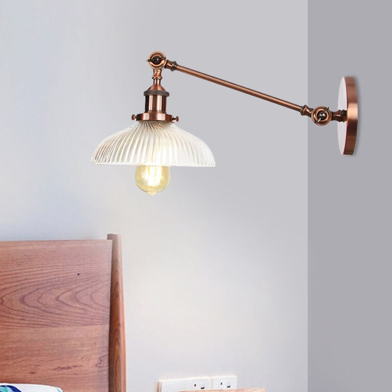 Vintage Clear Ribbed Glass Wall Sconce Black/Bronze/Brass 1-Light 8/12 L Arm