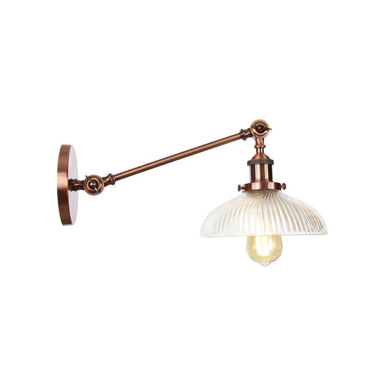 Vintage Clear Ribbed Glass Wall Sconce Black/Bronze/Brass 1-Light 8/12 L Arm