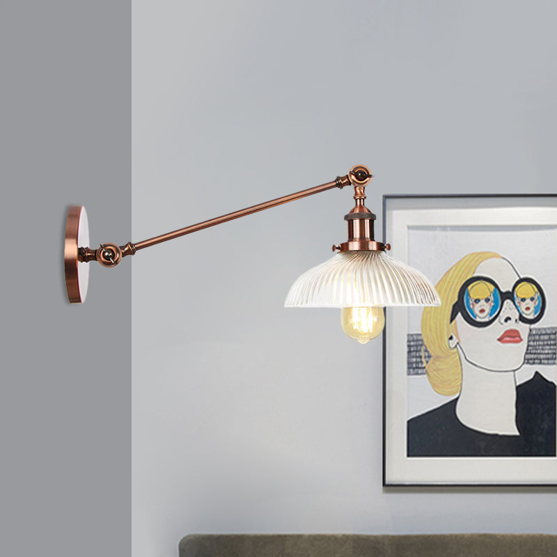 Vintage Clear Ribbed Glass Wall Sconce Black/Bronze/Brass 1-Light 8/12 L Arm