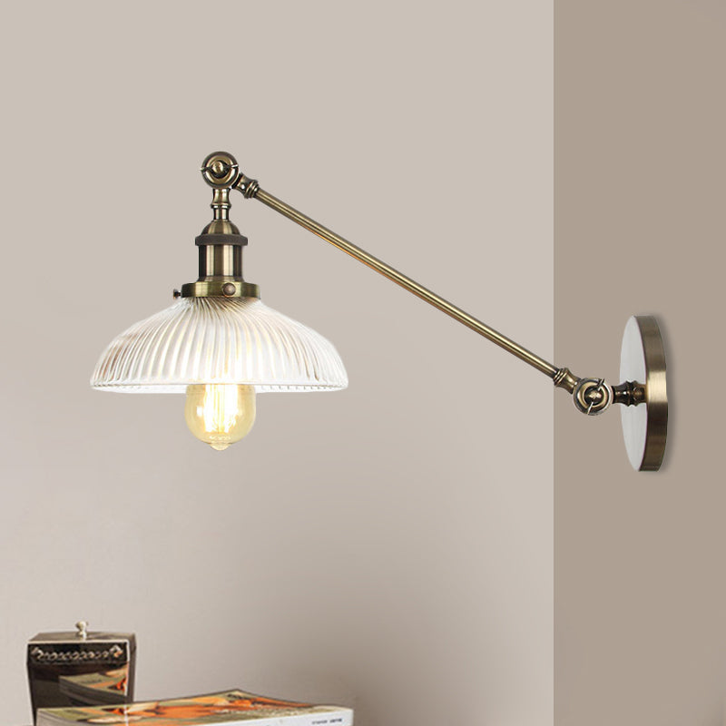 Vintage Clear Ribbed Glass Wall Sconce Black/Bronze/Brass 1-Light 8/12 L Arm