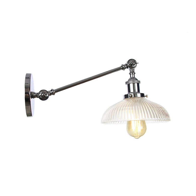 Vintage Clear Ribbed Glass Wall Sconce Black/Bronze/Brass 1-Light 8/12 L Arm