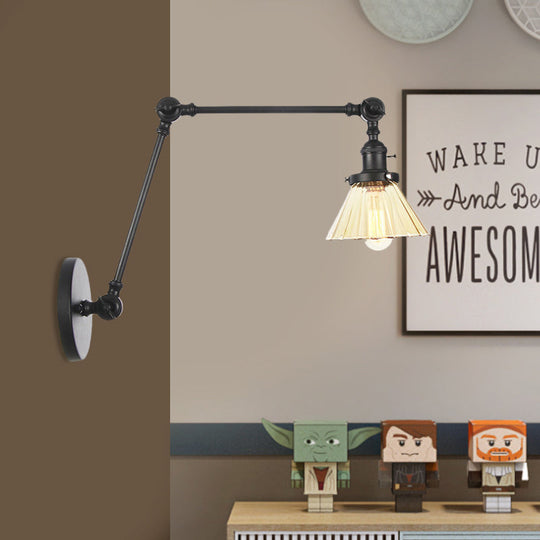 Industrial Cone Wall Light With Clear/Amber Glass And Arm - Black/Bronze/Brass (8+8/8+8+8)