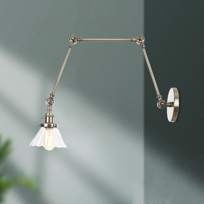 Industrial Cone Wall Light With Clear/Amber Glass And Arm - Black/Bronze/Brass (8+8/8+8+8)