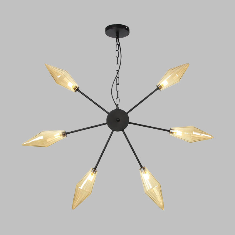 Moderner industrieller Sputnik-Kronleuchter mit Bernstein-/Klarglas – 6/9/12 Lichter – Schwarz-/Kupfer-/Chrom-Oberflächen