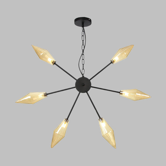 Moderner industrieller Sputnik-Kronleuchter mit Bernstein-/Klarglas – 6/9/12 Lichter – Schwarz-/Kupfer-/Chrom-Oberflächen