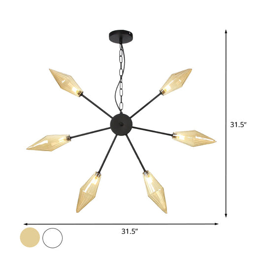 Moderner industrieller Sputnik-Kronleuchter mit Bernstein-/Klarglas – 6/9/12 Lichter – Schwarz-/Kupfer-/Chrom-Oberflächen
