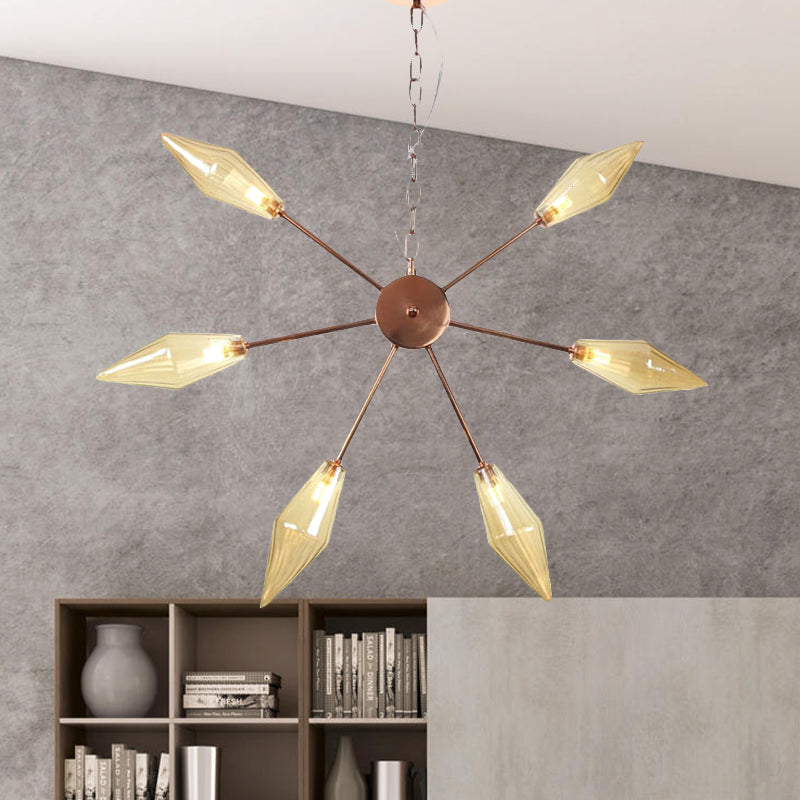 Moderner industrieller Sputnik-Kronleuchter mit Bernstein-/Klarglas – 6/9/12 Lichter – Schwarz-/Kupfer-/Chrom-Oberflächen