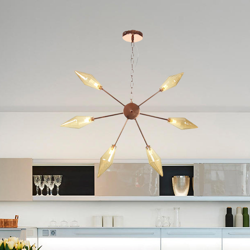 Moderner industrieller Sputnik-Kronleuchter mit Bernstein-/Klarglas – 6/9/12 Lichter – Schwarz-/Kupfer-/Chrom-Oberflächen