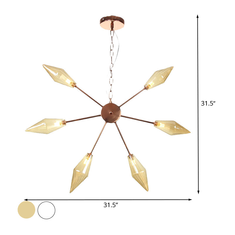 Moderner industrieller Sputnik-Kronleuchter mit Bernstein-/Klarglas – 6/9/12 Lichter – Schwarz-/Kupfer-/Chrom-Oberflächen