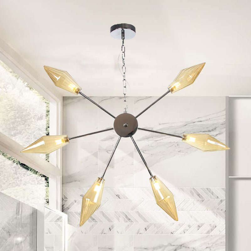 Moderner industrieller Sputnik-Kronleuchter mit Bernstein-/Klarglas – 6/9/12 Lichter – Schwarz-/Kupfer-/Chrom-Oberflächen