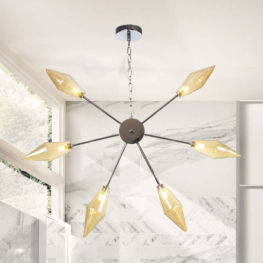 Moderner industrieller Sputnik-Kronleuchter mit Bernstein-/Klarglas – 6/9/12 Lichter – Schwarz-/Kupfer-/Chrom-Oberflächen