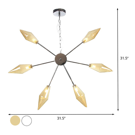 Moderner industrieller Sputnik-Kronleuchter mit Bernstein-/Klarglas – 6/9/12 Lichter – Schwarz-/Kupfer-/Chrom-Oberflächen