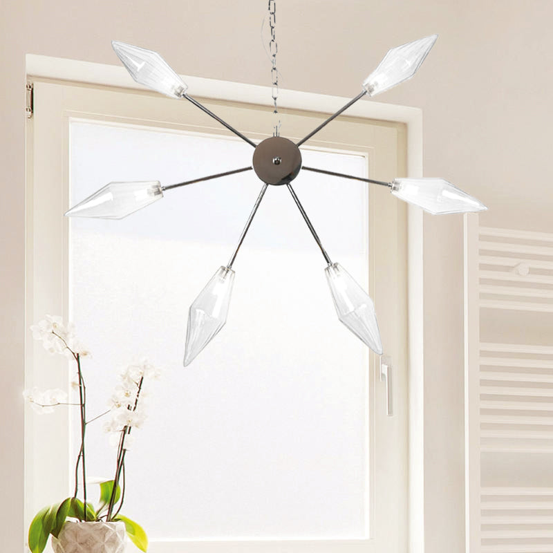 Moderner industrieller Sputnik-Kronleuchter mit Bernstein-/Klarglas – 6/9/12 Lichter – Schwarz-/Kupfer-/Chrom-Oberflächen