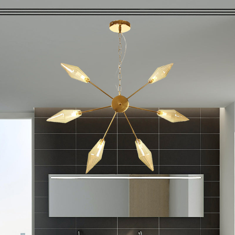 Moderner industrieller Sputnik-Kronleuchter mit Bernstein-/Klarglas – 6/9/12 Lichter – Schwarz-/Kupfer-/Chrom-Oberflächen