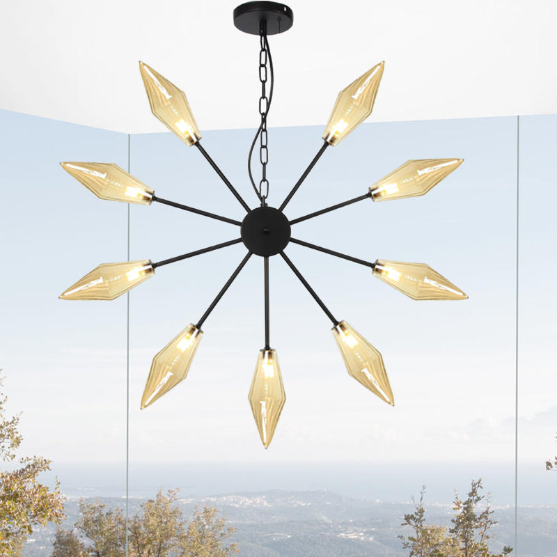 Moderner industrieller Sputnik-Kronleuchter mit Bernstein-/Klarglas – 6/9/12 Lichter – Schwarz-/Kupfer-/Chrom-Oberflächen