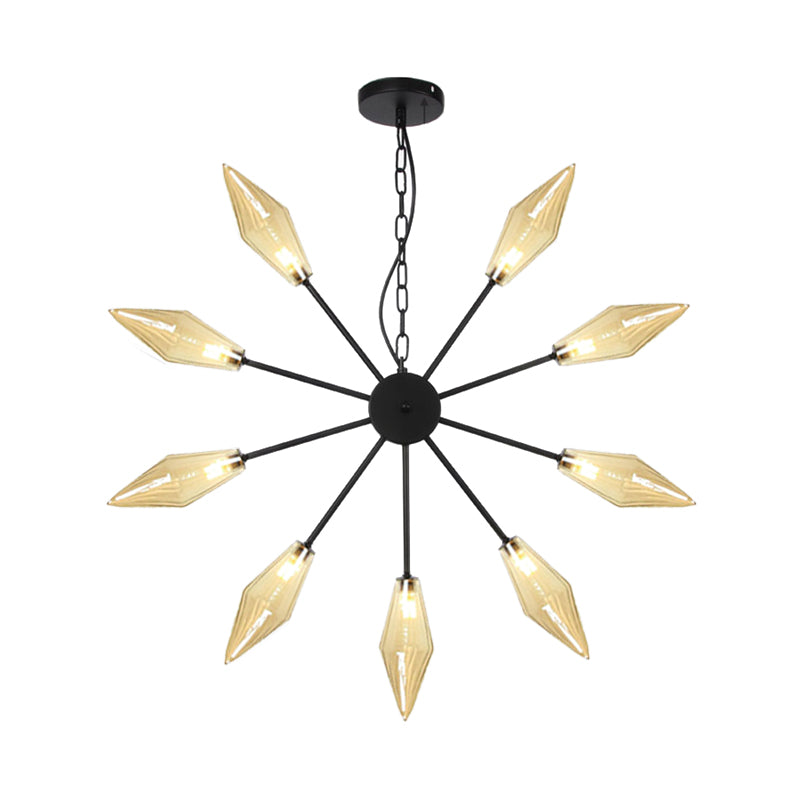 Moderner industrieller Sputnik-Kronleuchter mit Bernstein-/Klarglas – 6/9/12 Lichter – Schwarz-/Kupfer-/Chrom-Oberflächen