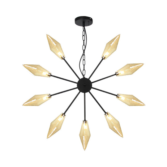 Moderner industrieller Sputnik-Kronleuchter mit Bernstein-/Klarglas – 6/9/12 Lichter – Schwarz-/Kupfer-/Chrom-Oberflächen