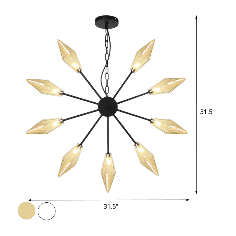 Moderner industrieller Sputnik-Kronleuchter mit Bernstein-/Klarglas – 6/9/12 Lichter – Schwarz-/Kupfer-/Chrom-Oberflächen