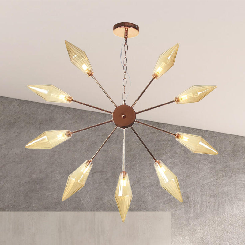 Moderner industrieller Sputnik-Kronleuchter mit Bernstein-/Klarglas – 6/9/12 Lichter – Schwarz-/Kupfer-/Chrom-Oberflächen
