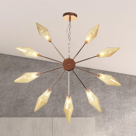 Moderner industrieller Sputnik-Kronleuchter mit Bernstein-/Klarglas – 6/9/12 Lichter – Schwarz-/Kupfer-/Chrom-Oberflächen