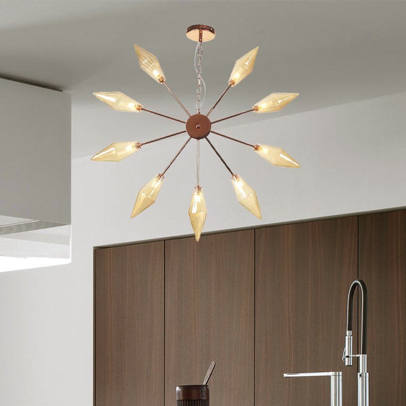 Moderner industrieller Sputnik-Kronleuchter mit Bernstein-/Klarglas – 6/9/12 Lichter – Schwarz-/Kupfer-/Chrom-Oberflächen