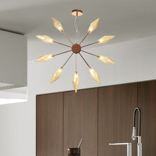 Moderner industrieller Sputnik-Kronleuchter mit Bernstein-/Klarglas – 6/9/12 Lichter – Schwarz-/Kupfer-/Chrom-Oberflächen