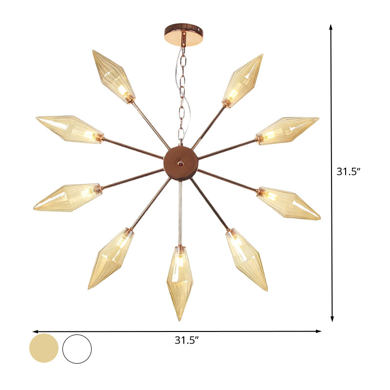 Moderner industrieller Sputnik-Kronleuchter mit Bernstein-/Klarglas – 6/9/12 Lichter – Schwarz-/Kupfer-/Chrom-Oberflächen