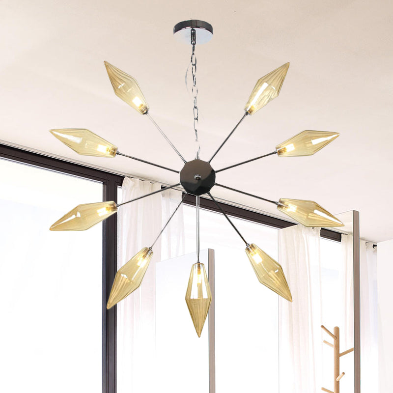 Moderner industrieller Sputnik-Kronleuchter mit Bernstein-/Klarglas – 6/9/12 Lichter – Schwarz-/Kupfer-/Chrom-Oberflächen