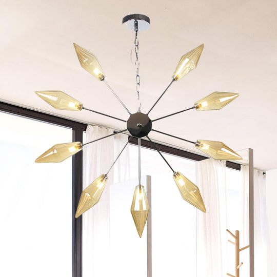 Moderner industrieller Sputnik-Kronleuchter mit Bernstein-/Klarglas – 6/9/12 Lichter – Schwarz-/Kupfer-/Chrom-Oberflächen