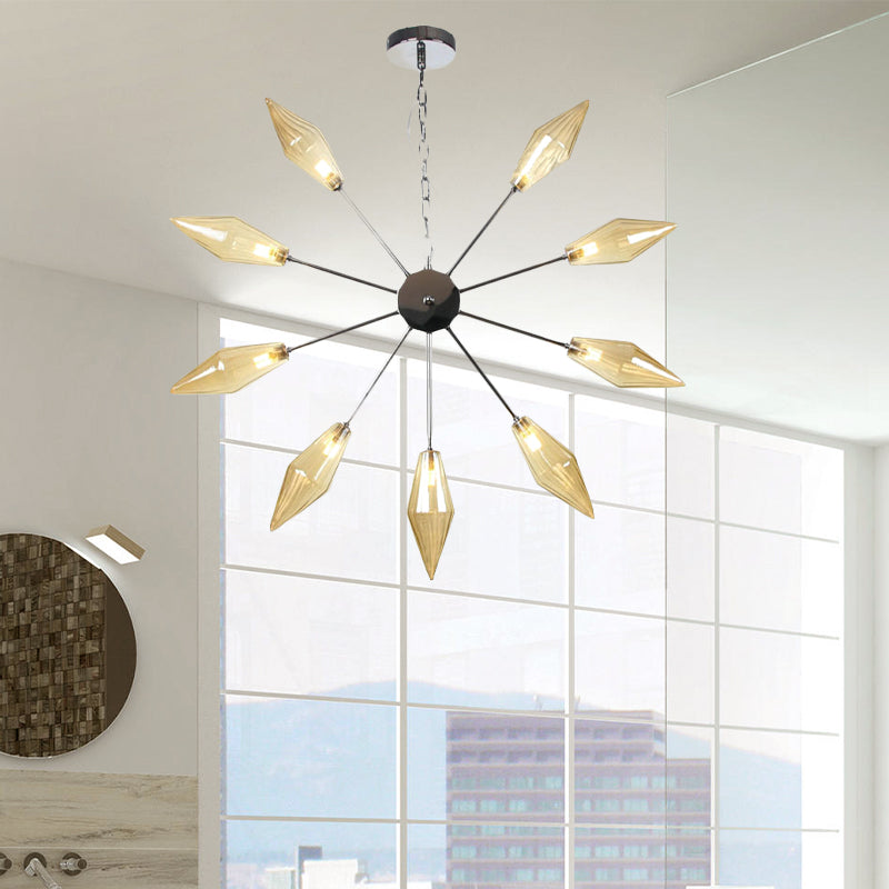 Moderner industrieller Sputnik-Kronleuchter mit Bernstein-/Klarglas – 6/9/12 Lichter – Schwarz-/Kupfer-/Chrom-Oberflächen