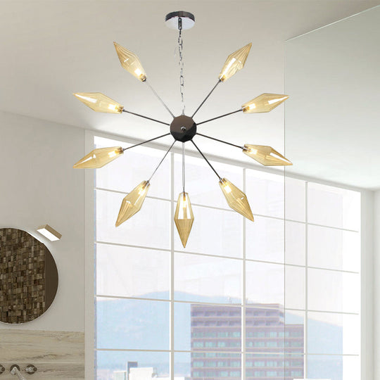 Moderner industrieller Sputnik-Kronleuchter mit Bernstein-/Klarglas – 6/9/12 Lichter – Schwarz-/Kupfer-/Chrom-Oberflächen