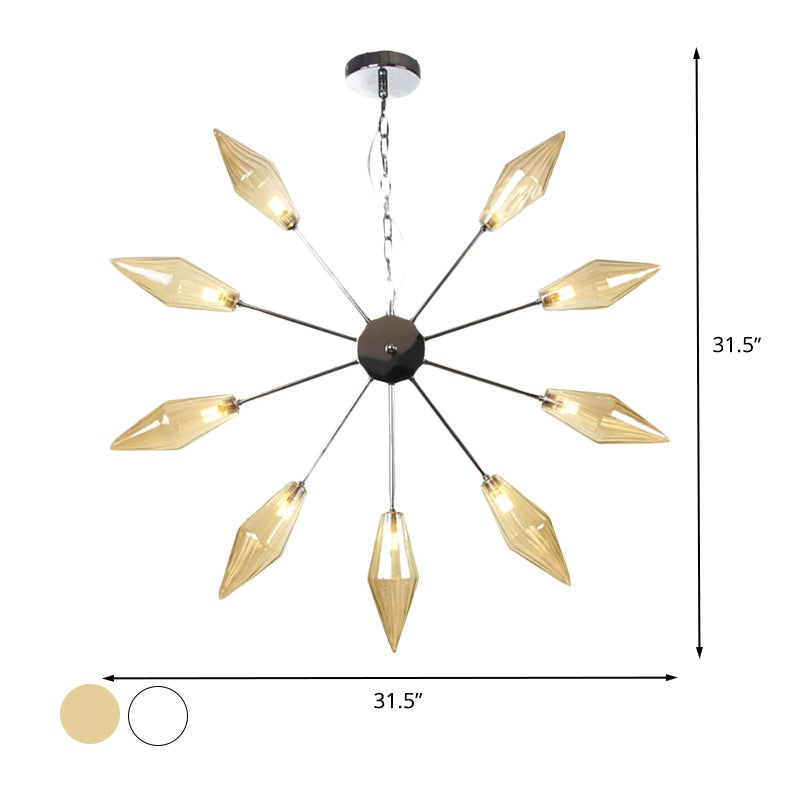Moderner industrieller Sputnik-Kronleuchter mit Bernstein-/Klarglas – 6/9/12 Lichter – Schwarz-/Kupfer-/Chrom-Oberflächen