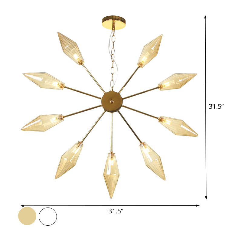 Moderner industrieller Sputnik-Kronleuchter mit Bernstein-/Klarglas – 6/9/12 Lichter – Schwarz-/Kupfer-/Chrom-Oberflächen