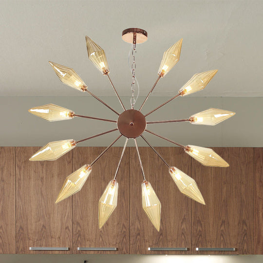 Moderner industrieller Sputnik-Kronleuchter mit Bernstein-/Klarglas – 6/9/12 Lichter – Schwarz-/Kupfer-/Chrom-Oberflächen