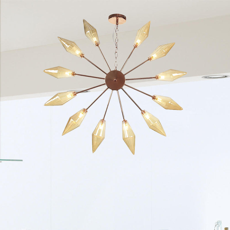 Moderner industrieller Sputnik-Kronleuchter mit Bernstein-/Klarglas – 6/9/12 Lichter – Schwarz-/Kupfer-/Chrom-Oberflächen